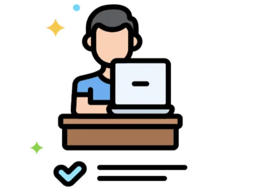 Ikona przedstawiająca osobę pracującą na laptopie z symbolem serca, oznaczająca wskazówki dotyczące instalacji po dostawie oraz bieżące wsparcie techniczne dla parkietu LED.