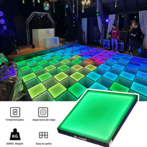 LED dance floor combining Rainbow and Infinity Mirror styles, showing vibrant visual effects at a party