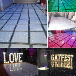 Panneaux Piste de danse étoilée 3D noirs et blancs polyvalents pour mariages et scènes.