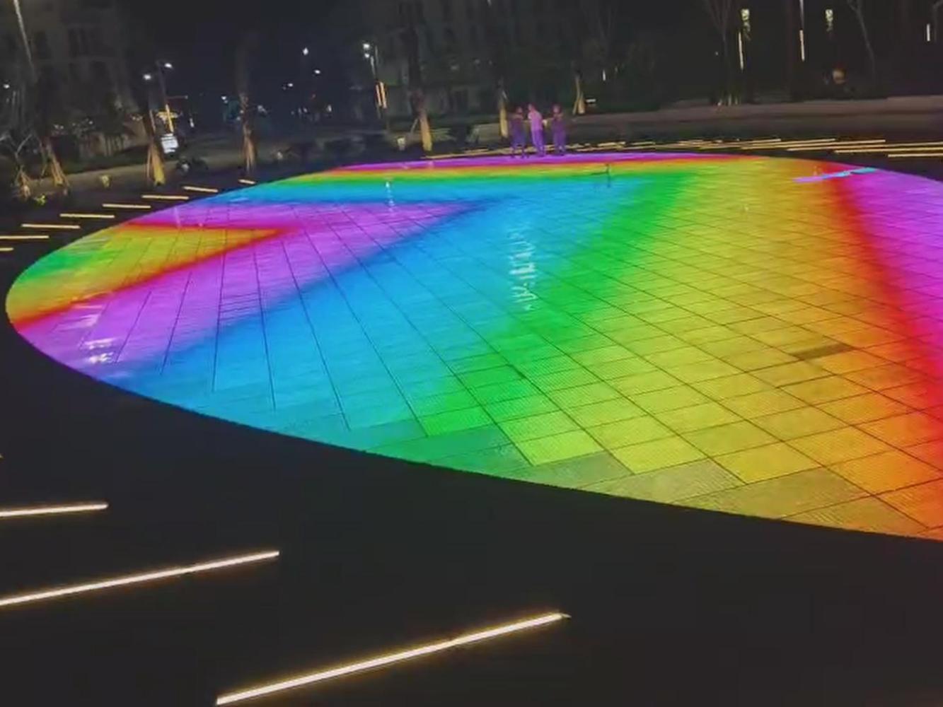 Vietnam square ground LED lighting project with synchronized multi-color interactive floor panels.
