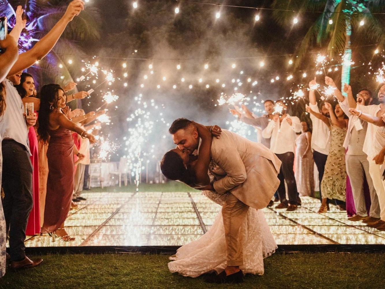 Starlight Dance Floor - Wedding - Lawn Outdoor walkway with 3D led dance floor panels installed on an ancient city wall for a colorful night light show.