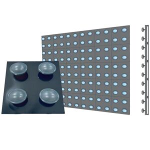 Product structure diagram showing a single panel and matrix assembly of the 3D dome matrix wall light.
